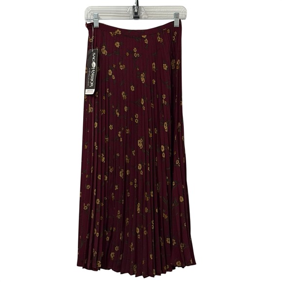 Sag Harbor Dresses & Skirts - Vintage Deadstock Pleated Floral Burgundy Midi Skirt 6 Old Money Academia Paris